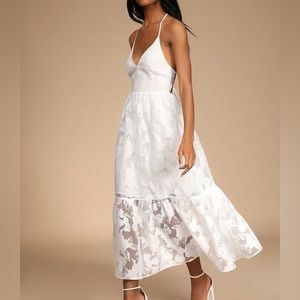 Jacquard Organza Lace Up Midi Dress